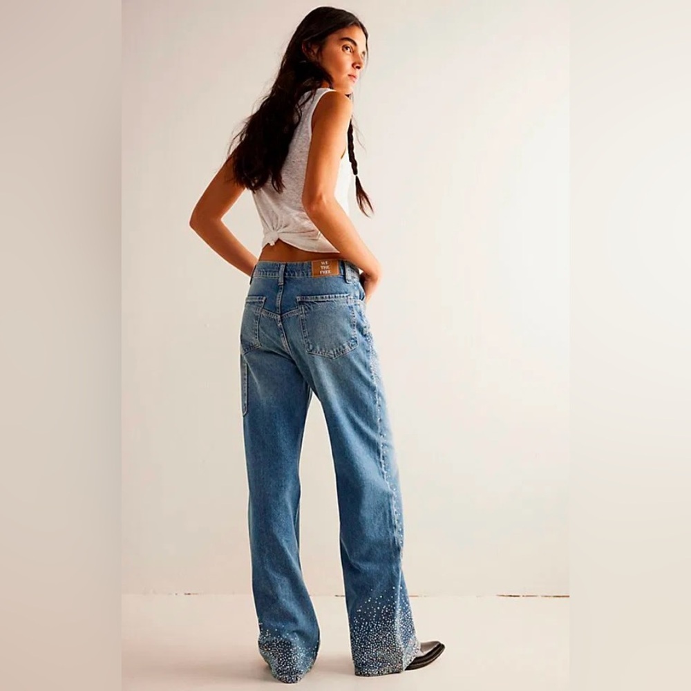NWT We The Free Tinsley Baggy High Rise Straight Leg Jeans In Rhinstone Cowgirl - Picture 4 of 6
